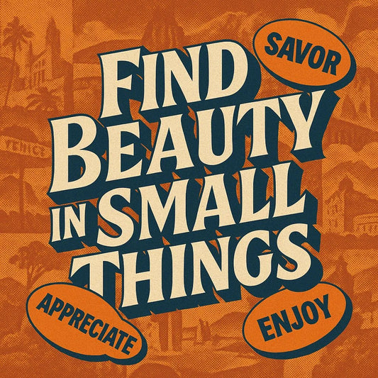 Example output from the 3D Extruded Quote Posters ChatGPT prompt: bold inspirational quote "Find beauty in small things"