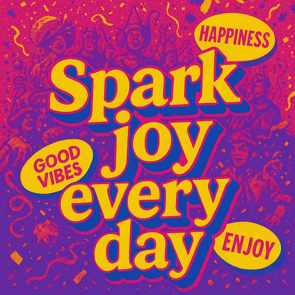 Example output from the 3D Extruded Quote Posters ChatGPT prompt: bold inspirational quote "Spark joy every day"