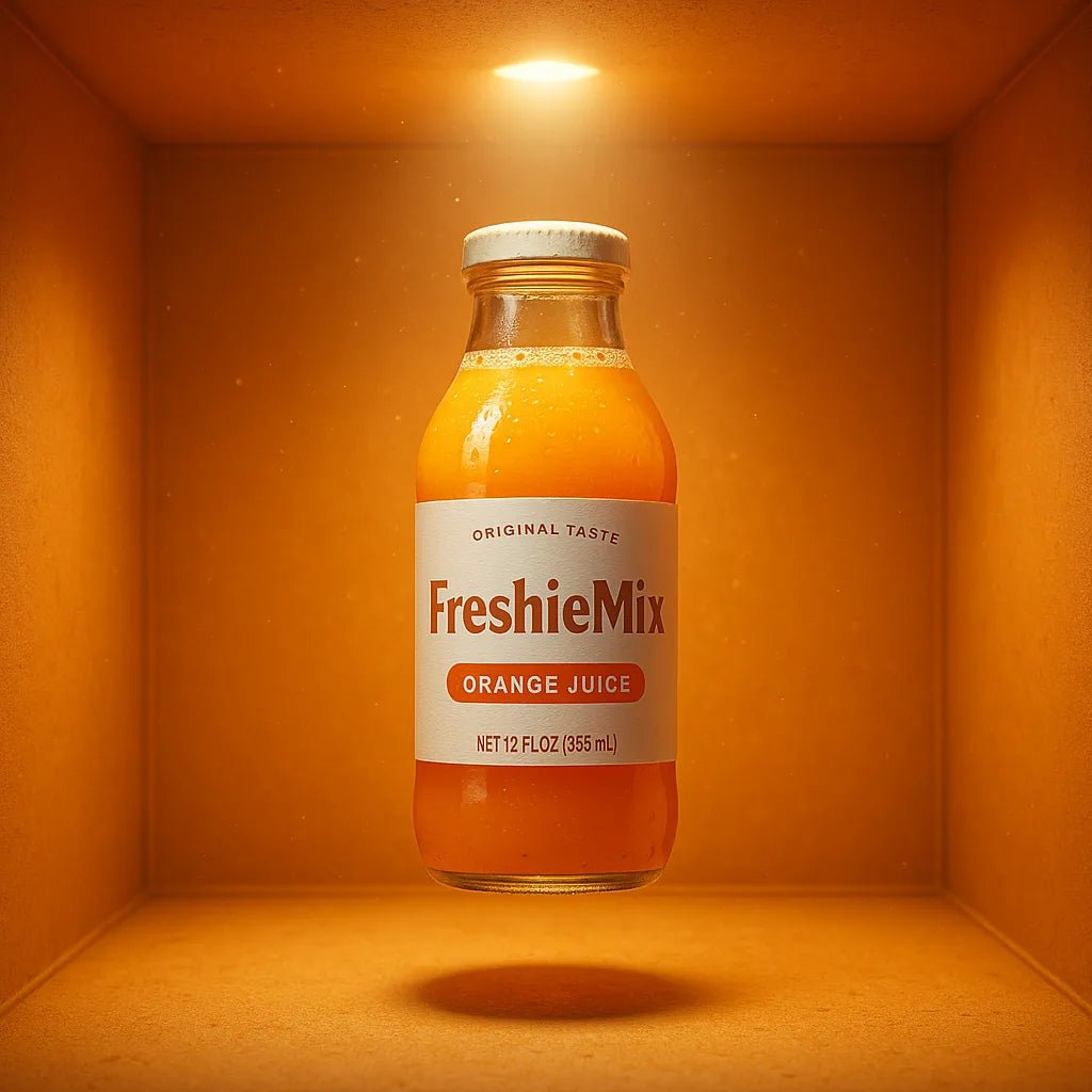 Example output from the 3D Floating Product Box Mockups ChatGPT prompt: premium boxed products floating in centered display. FreshieMix.