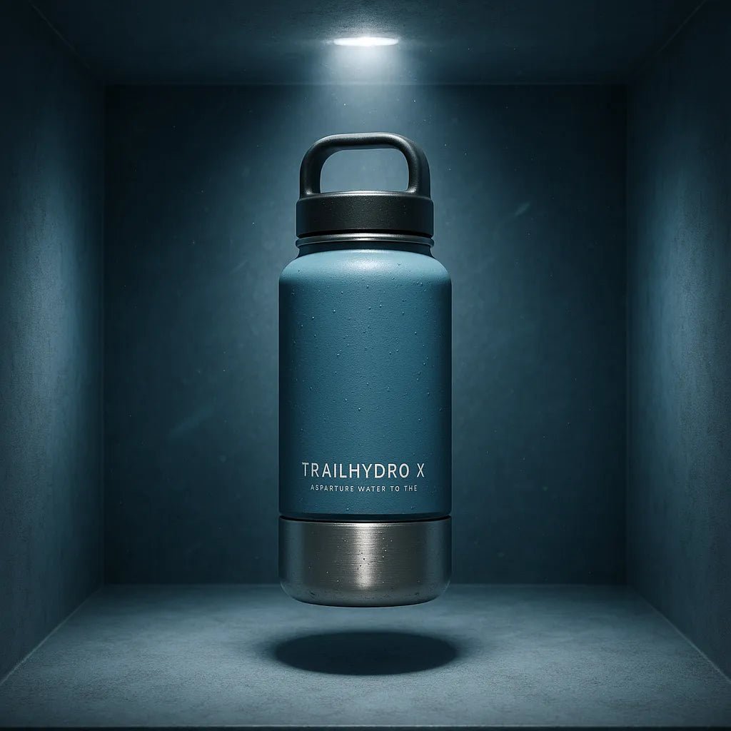 Example output from the 3D Floating Product Box Mockups ChatGPT prompt: premium boxed products floating in centered display. Trailhydro X.
