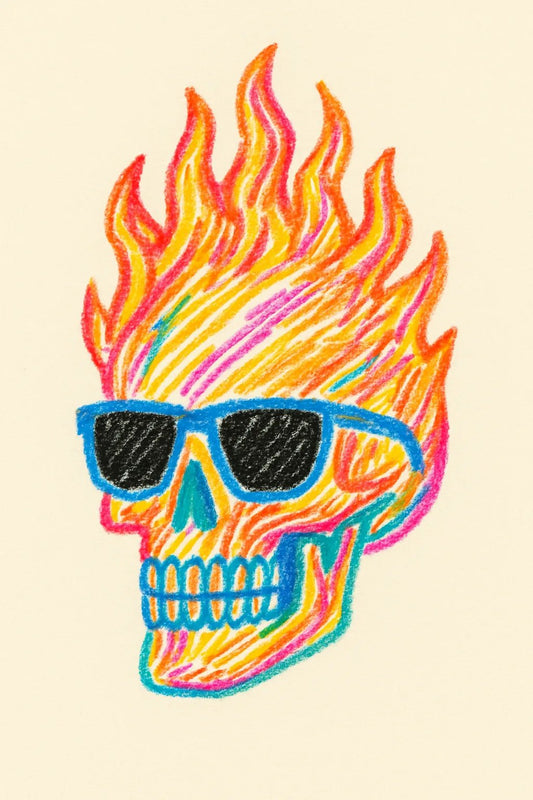 Example output from the Abstract Crayon Line Art Drawing ChatGPT prompt: Skull on Fire