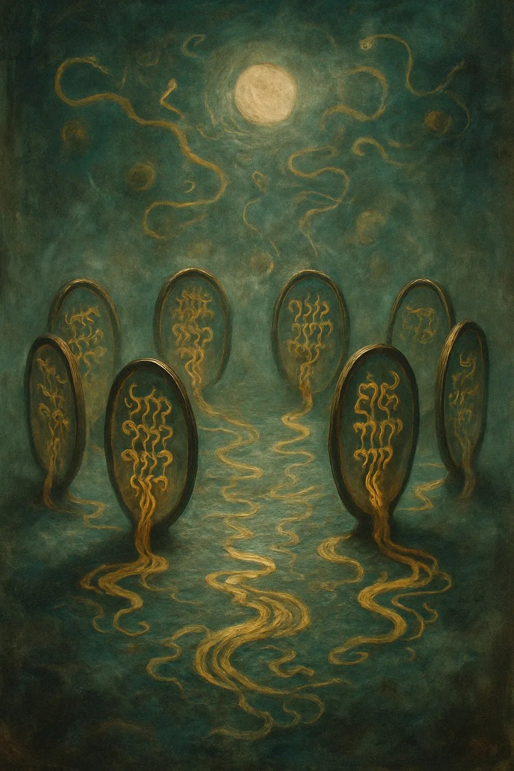 Example output from the Abstract Mythtech Surreal Art ChatGPT prompt: myth-inspired surreal compositions. Preview 3.