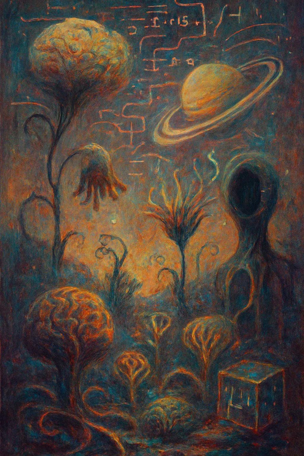 Example output from the Abstract Mythtech Surreal Art ChatGPT prompt: myth-inspired surreal compositions. Preview 4.