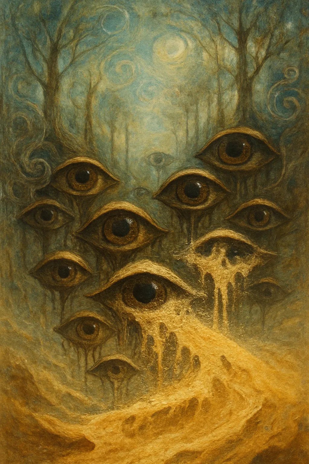 Example output from the Abstract Mythtech Surreal Art ChatGPT prompt: myth-inspired surreal compositions. Preview 6.