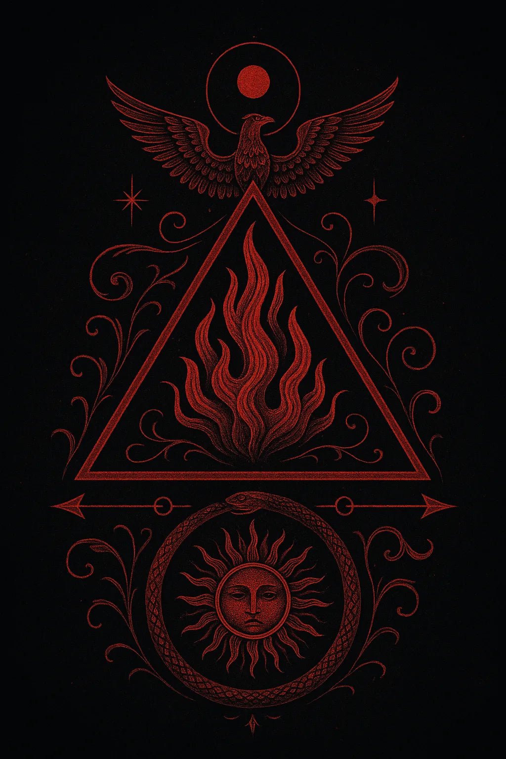 Example output from the Alchemical Insignia Art ChatGPT prompt: Fire.