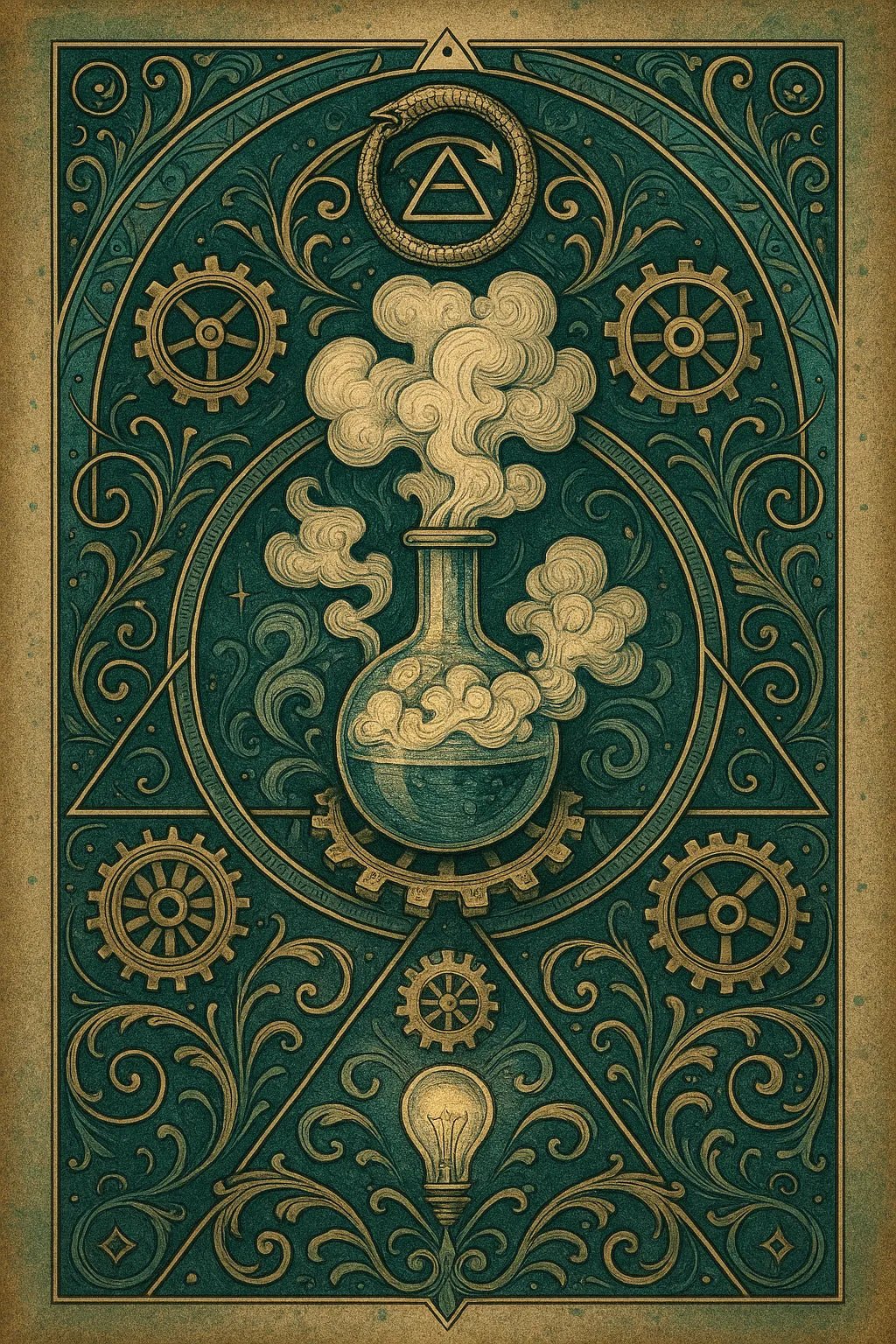 Example output from the Alchemical Insignia Art ChatGPT prompt: Steam.