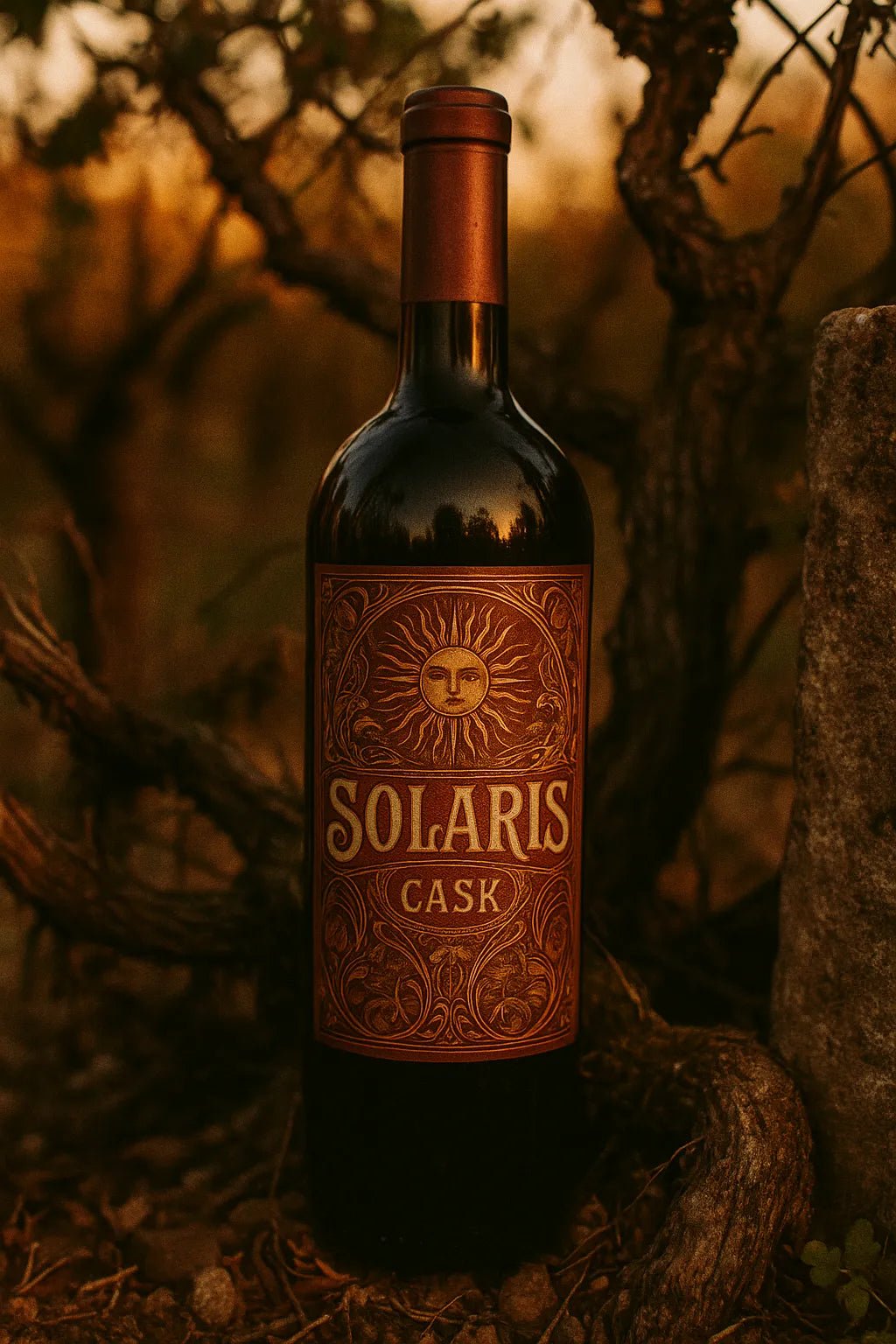 Example output from the Art Nouveau Label Mockups ChatGPT prompt: elegant bottle and jar mockups. Solaris.