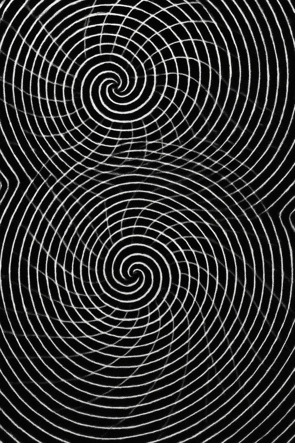 Example output from the Black And White Motion Artworks ChatGPT prompt: hypnotic optical illusion prints in black and white. Preview 10.
