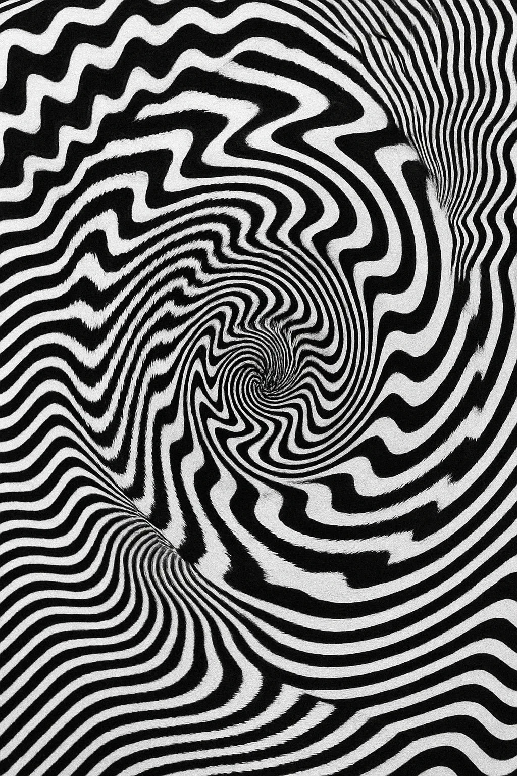 Example output from the Black And White Motion Artworks ChatGPT prompt: hypnotic optical illusion prints in black and white. Preview 3.