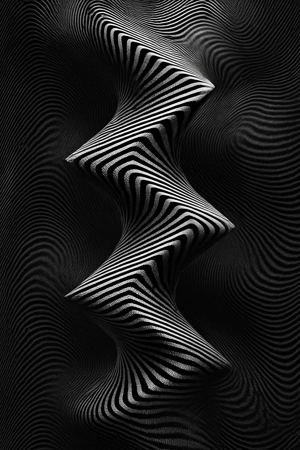 Example output from the Black And White Motion Artworks ChatGPT prompt: hypnotic optical illusion prints in black and white. Preview 6.