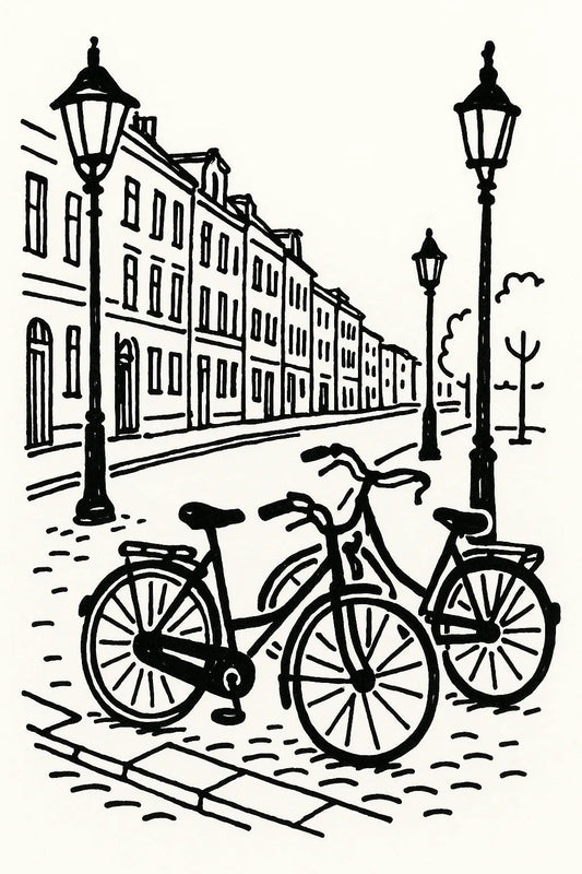 Example output from the Black Ink Line Art Illustrations ChatGPT prompt: Bicycles.