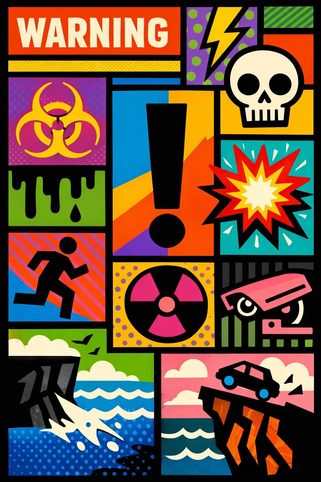 Example output from the Bold Modular Poster Collage ChatGPT prompt: Warning