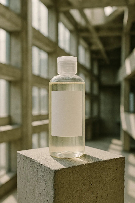 Example output from the Brutalist Atrium Product Mockups ChatGPT prompt: Clear Bottle