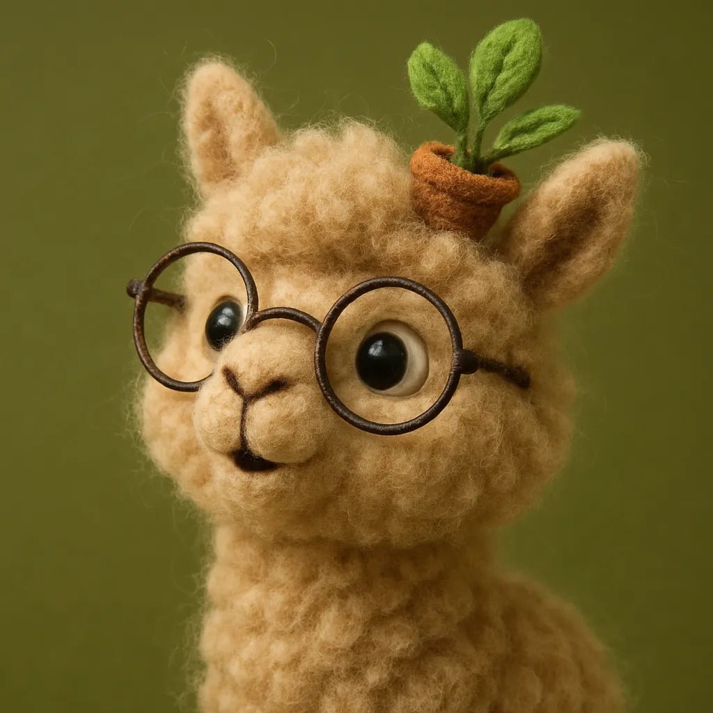 Example output from the Charming Wool Felt Animal Portraits ChatGPT prompt: Alpaca.