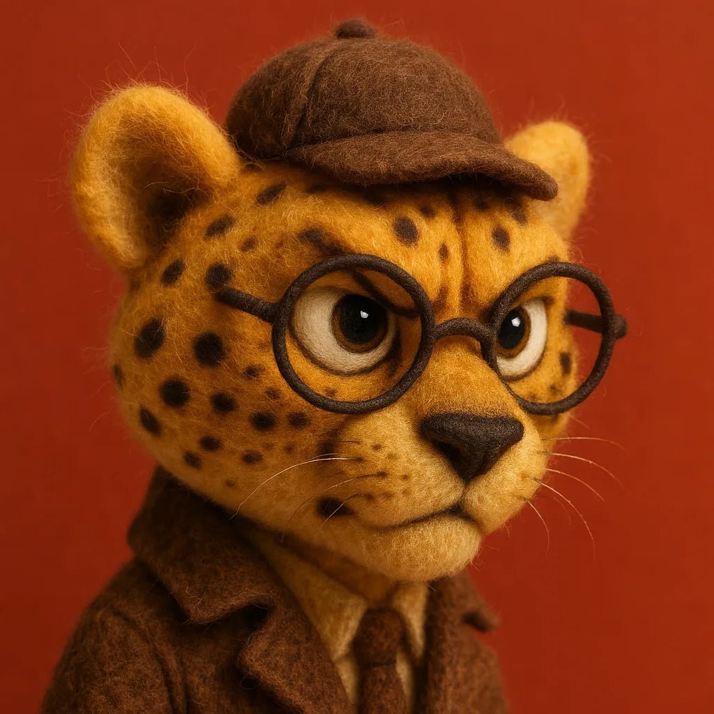 Example output from the Charming Wool Felt Animal Portraits ChatGPT prompt: Cheetah.