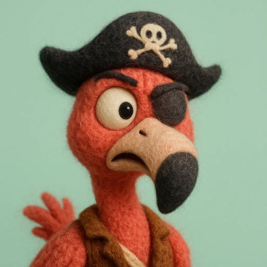 Example output from the Charming Wool Felt Animal Portraits ChatGPT prompt: Flamingo.