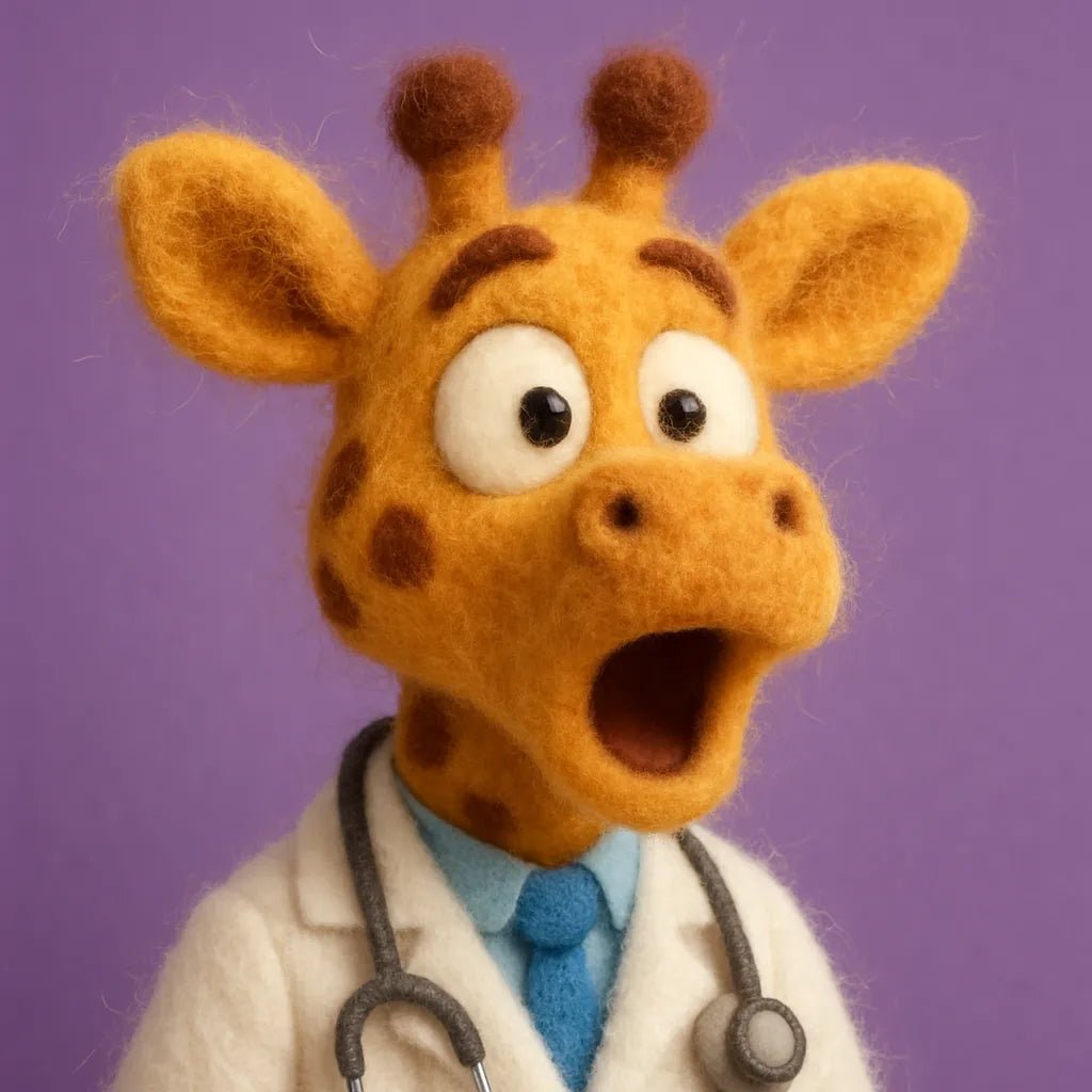 Example output from the Charming Wool Felt Animal Portraits ChatGPT prompt: Giraffe.