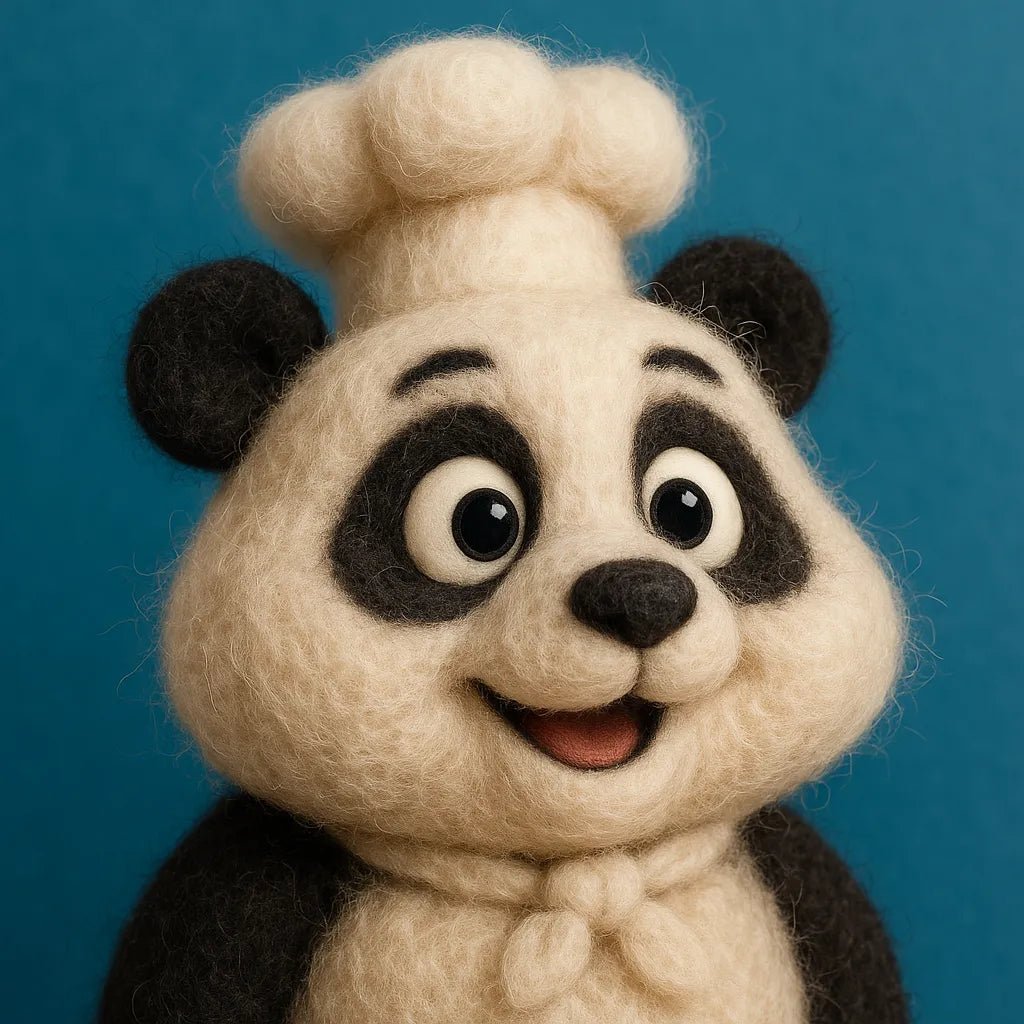 Example output from the Charming Wool Felt Animal Portraits ChatGPT prompt: Panda.