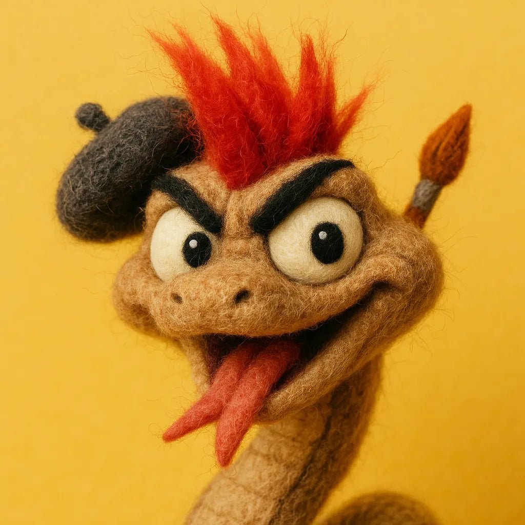 Example output from the Charming Wool Felt Animal Portraits ChatGPT prompt: Snake.