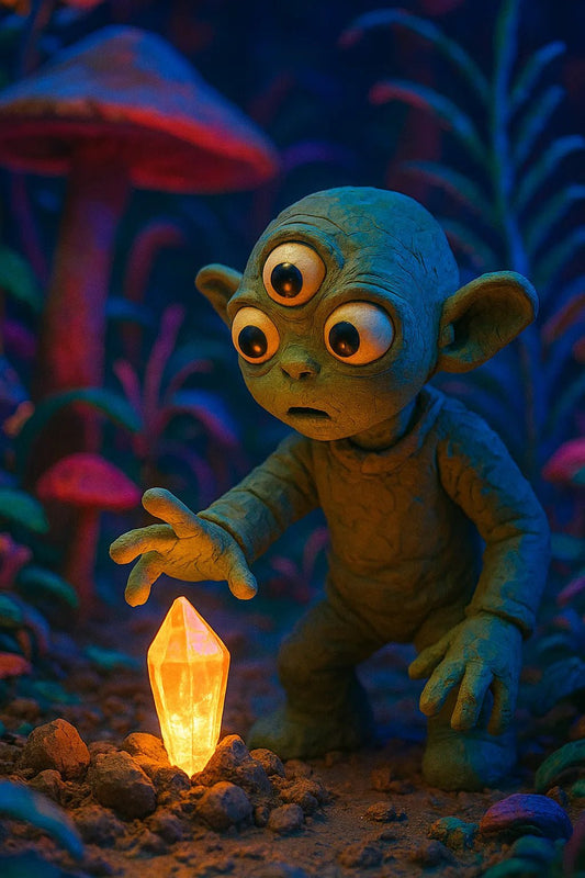 Example output from the Cinematic Claymation Portraits ChatGPT prompt: handcrafted clay characters in stop-motion style, featuring photoreal textures, expressive lighting, and cinematic portrait scenes with customizable personalities. Alien.