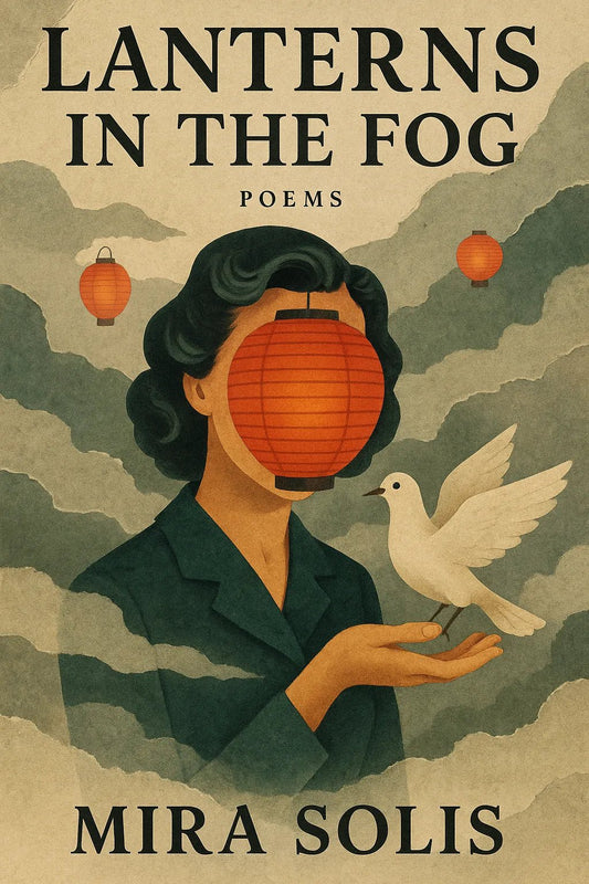 Example output from the Collage Surrealism Book Covers ChatGPT prompt: vintage-inspired book covers. Lanterns in the Fog.