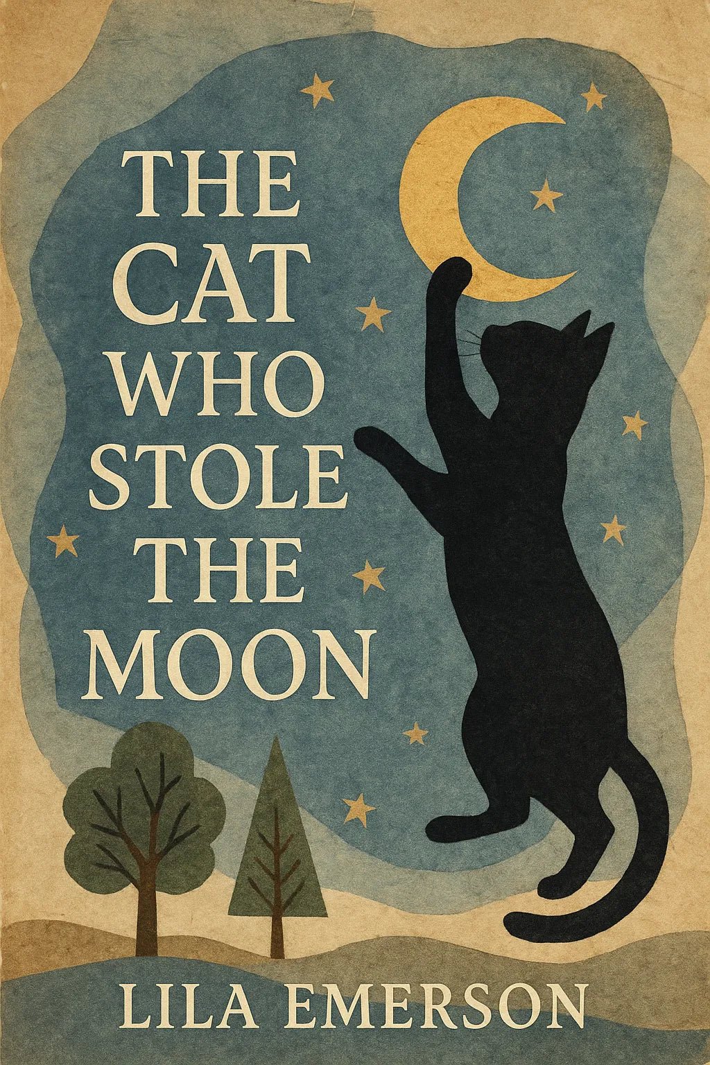 Example output from the Collage Surrealism Book Covers ChatGPT prompt: vintage-inspired book covers. The Cat Who Stole The Moon.
