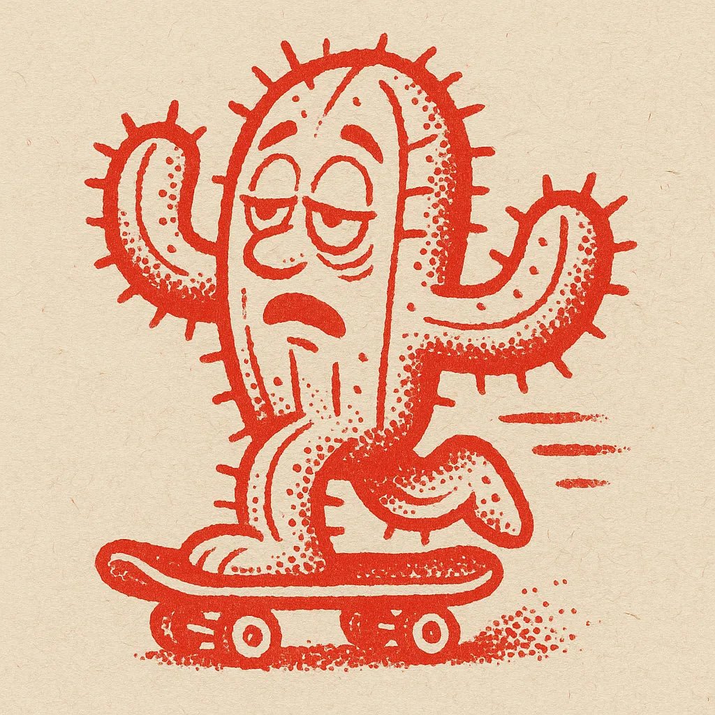 Example output from the Craft Paper Cartoon Mascots Logos ChatGPT prompt: bold red character icon Cactus.