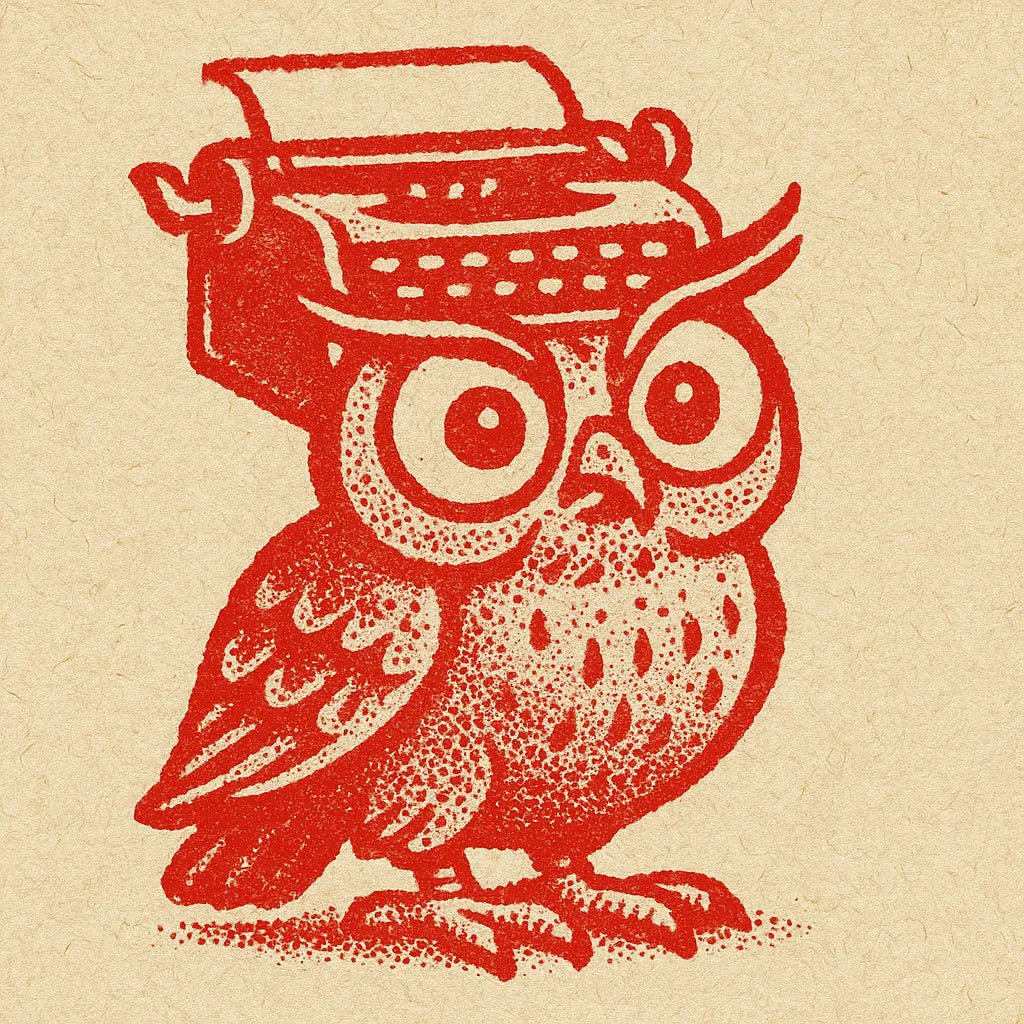 Example output from the Craft Paper Cartoon Mascots Logos ChatGPT prompt: bold red character icon Owl.