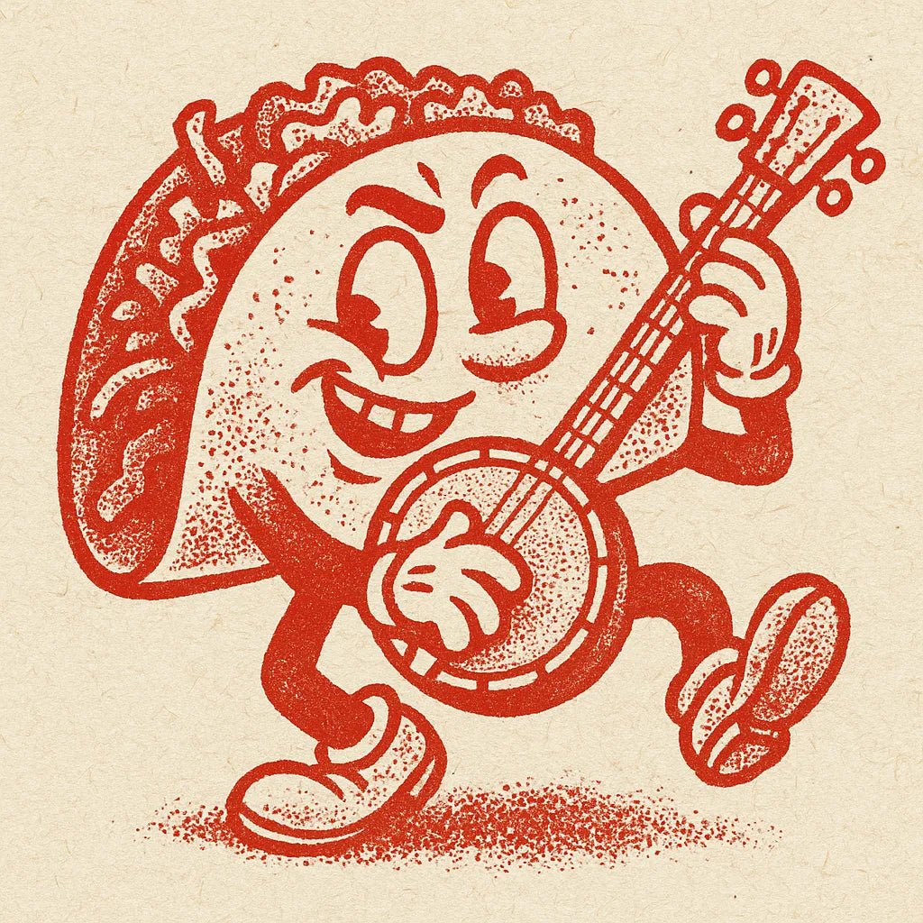 Example output from the Craft Paper Cartoon Mascots Logos ChatGPT prompt: bold red character icon Taco.