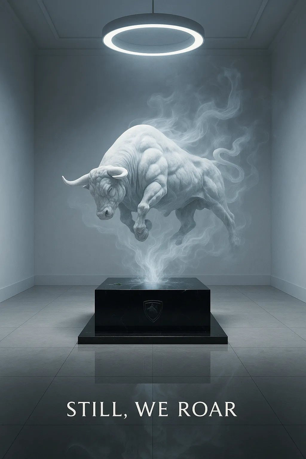 Example output from the Creative Director Ad Concepts ChatGPT prompt: striking ad visual concepts with minimalist headlines, featuring symbolic scenes, emotional storytelling, high-contrast lighting, and cultural relevance. Still, We Roar.