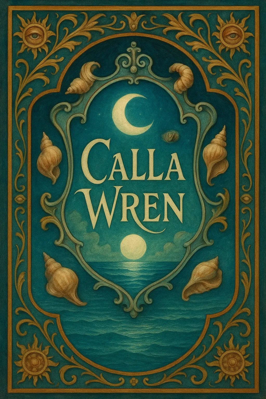 Example output from the Custom Crest Bookplates ChatGPT prompt: surrealist bookplate designs with ornate crests, personalized names, intricate symbolism, and vintage-style layout—ideal for collectors and creative gifting. Calla Wren.