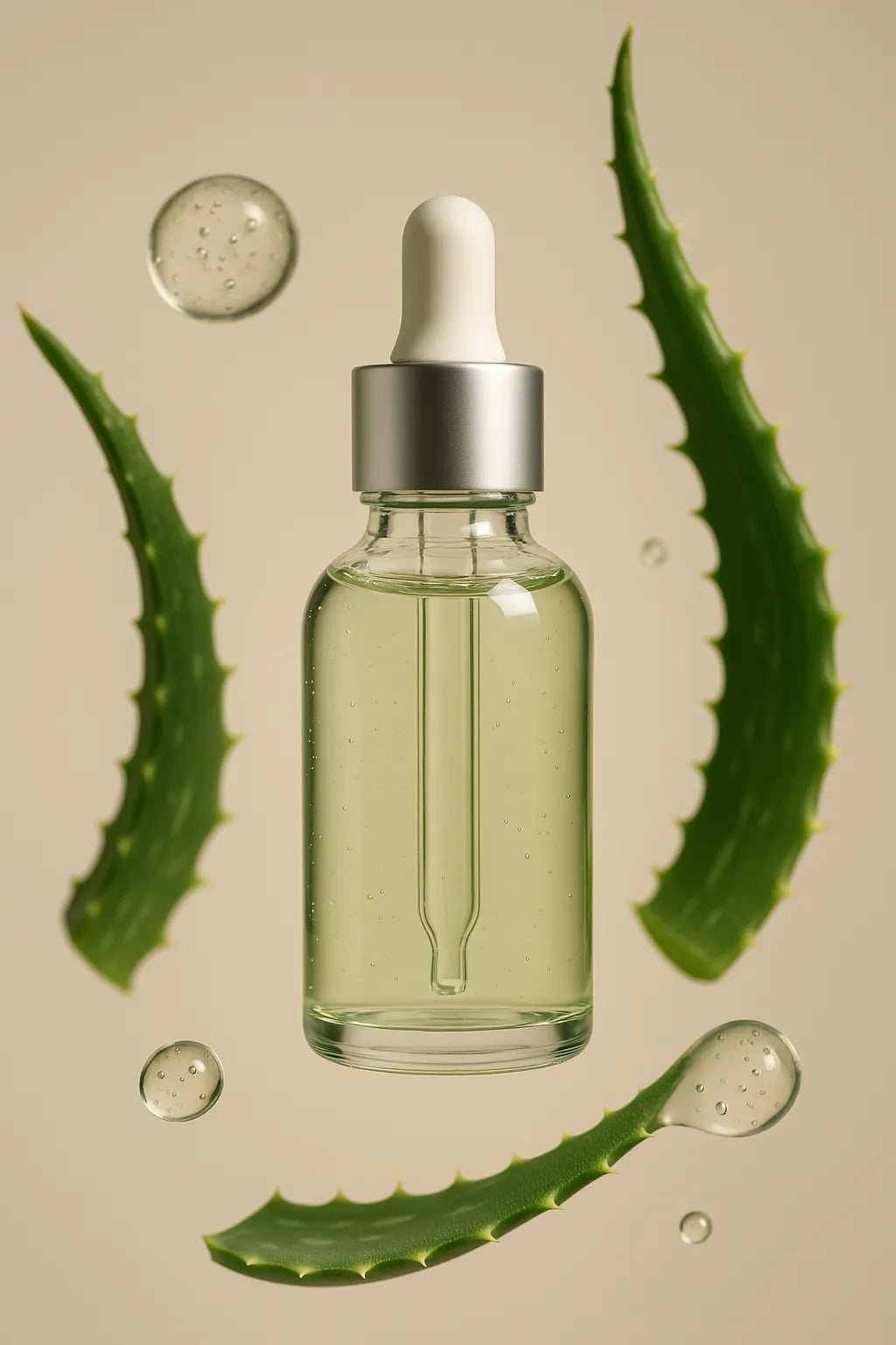 Example output from the Custom Floating Product Showcases ChatGPT prompt: premium floating product scene. Aloe Bottle.