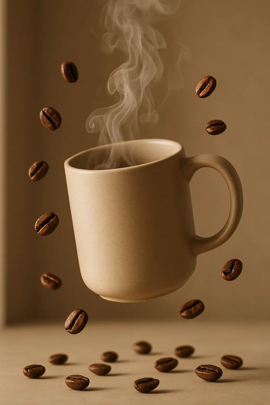 Example output from the Custom Floating Product Showcases ChatGPT prompt: premium floating product scene. Coffee.