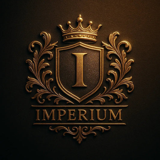 Example output from the Custom Luxury Brand Emblems ChatGPT prompt: elegant crest logos with embossed textures, soft lighting, dual-tone finishes, and regal symmetry—ideal for luxury branding. Imperium.