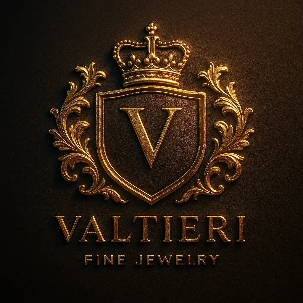 Example output from the Custom Luxury Brand Emblems ChatGPT prompt: elegant crest logos with embossed textures, soft lighting, dual-tone finishes, and regal symmetry—ideal for luxury branding. Valtieri.