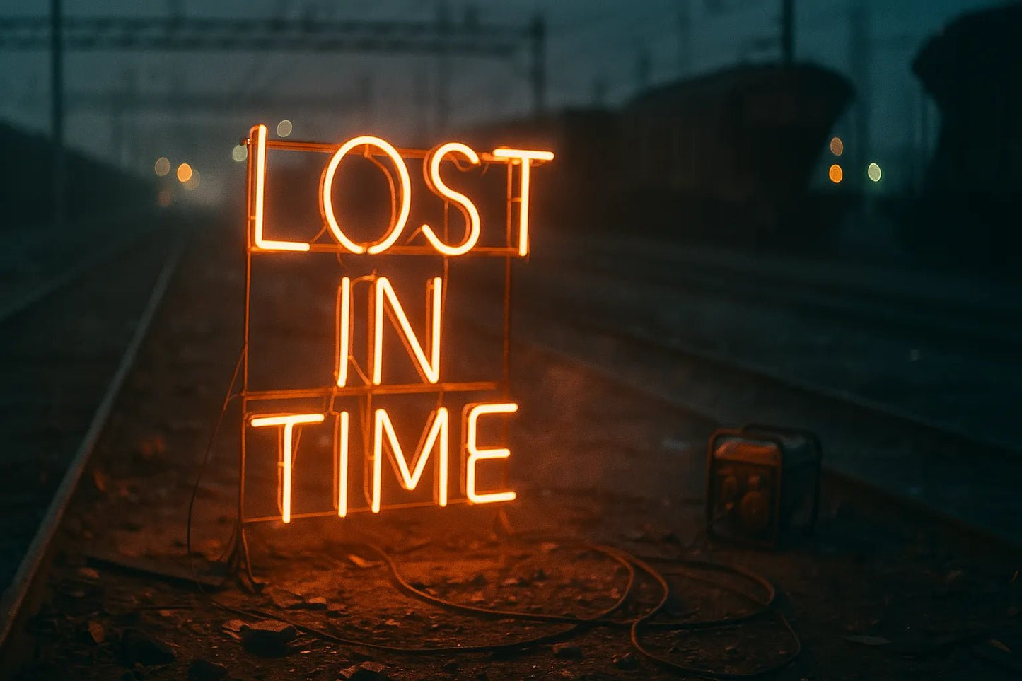 Example output from the Custom Neon Signs In Real Night Scenes ChatGPT prompt: glowing neon text sign. Lost in time.