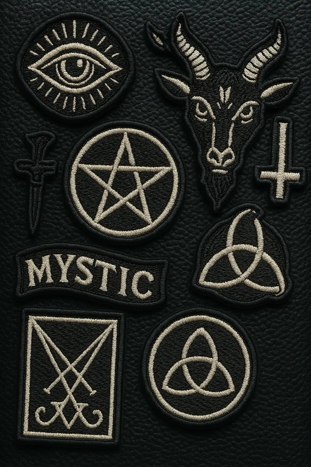 Example output from the Custom Patch Packs Generator ChatGPT prompt: collectible embroidered patch. Mystic.
