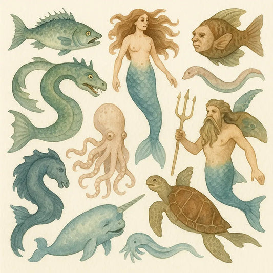 Example output from the Custom Watercolor Illustration Sheets ChatGPT prompt: hand-painted elements. Ocean.