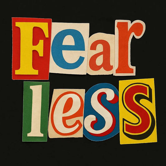 Example output from the Cutout Collage Typography Poster ChatGPT prompt: Fearless
