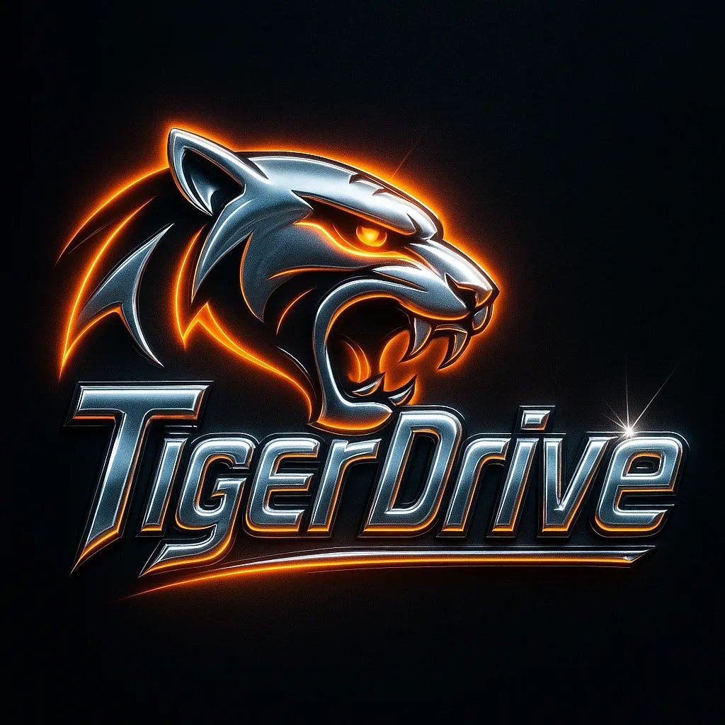 Example output from the Cyber Y2K Logo with Iconic Mashups ChatGPT prompt: metallic logo mashups featuring animal and object icons combined with glowing chrome text, vibrant color palettes, and stylized flares for brand-ready visuals. TigerDrive.