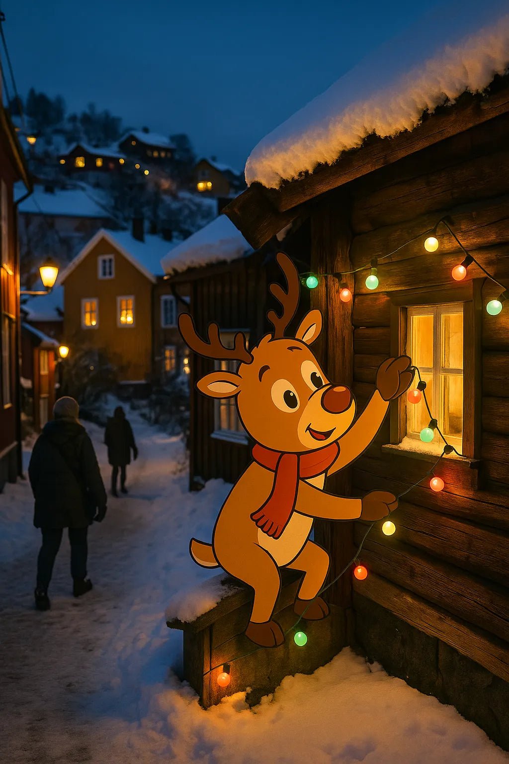 Example output of hybrid DSLR-style photo featuring seamlessly embedded 2D vector character. Christmas.