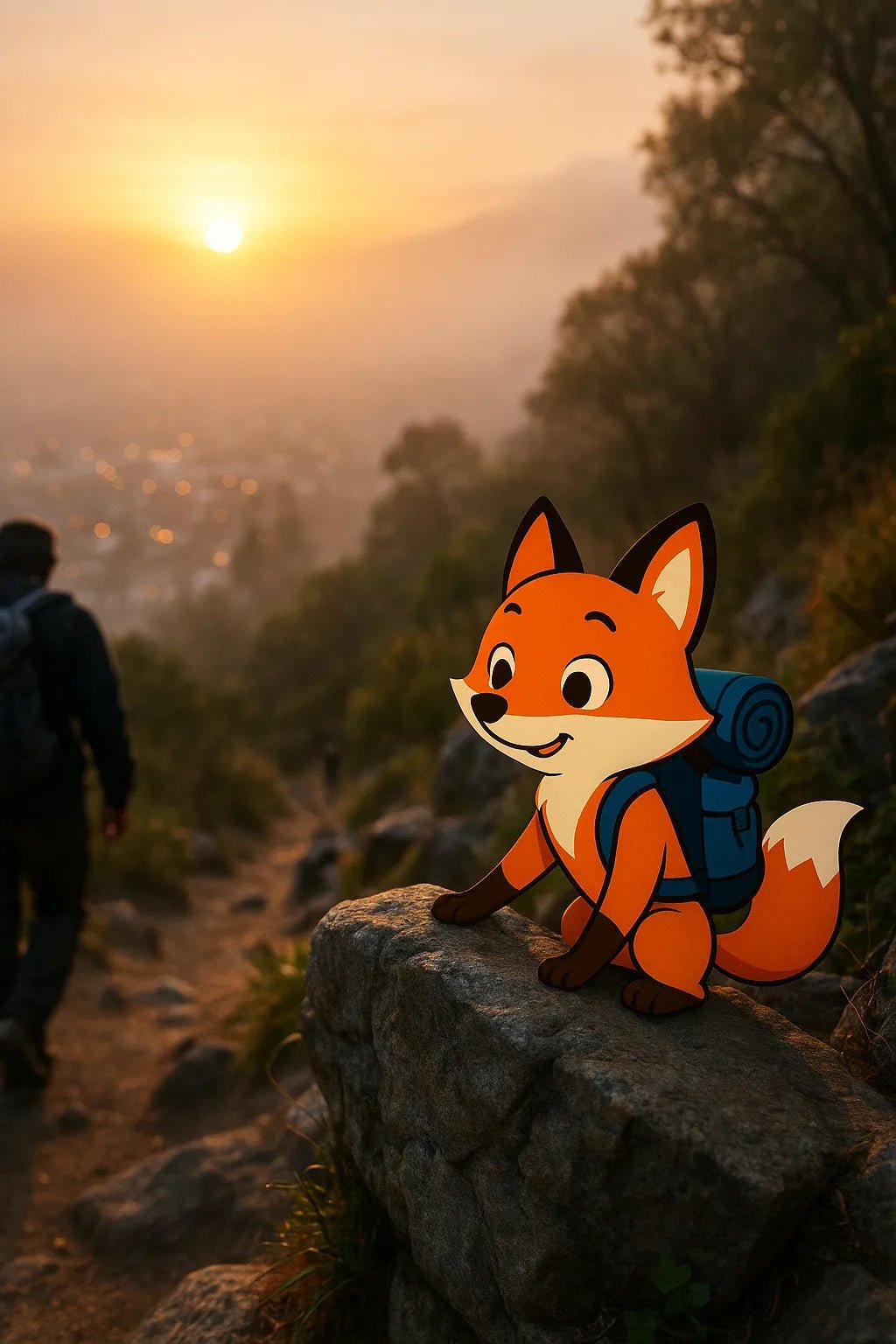Example output of hybrid DSLR-style photo featuring seamlessly embedded 2D vector character. Fox.