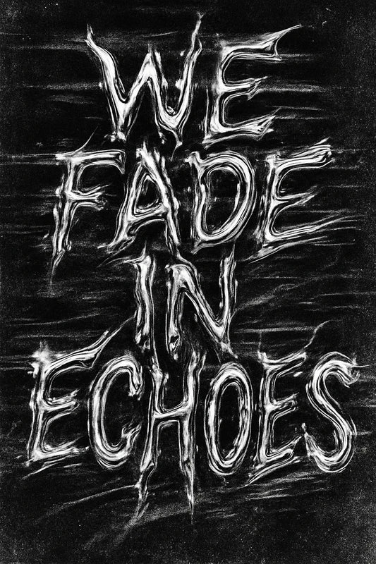Example output from the Distorted Quote Typography Poster ChatGPT prompt: black and white portrait posters with warped chrome text, glitch effects, motion blur, and grungy textures ideal for zines, music merch, and protest visuals. We fade in echoes.