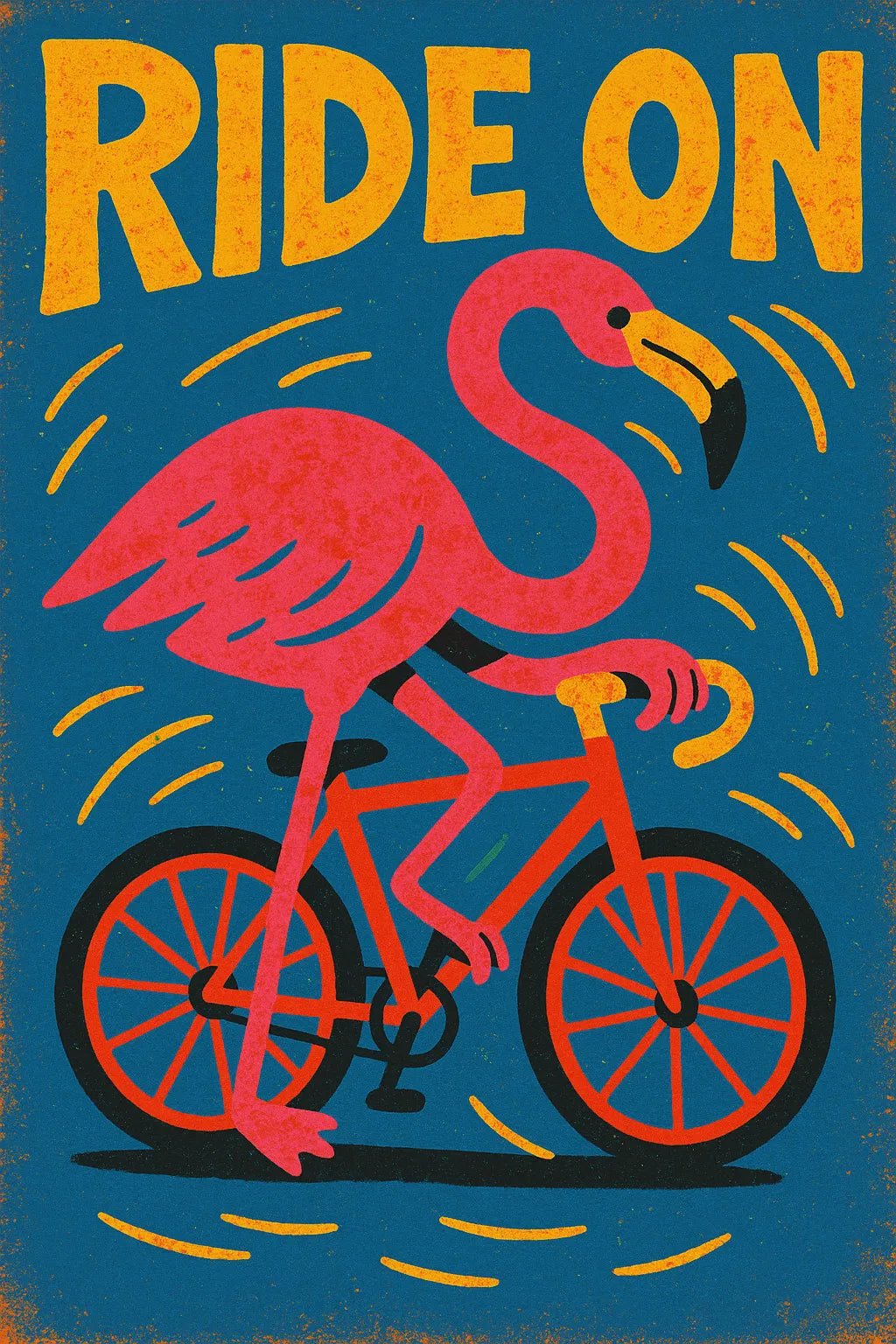 Example output from the Distressed Retro Pop Posters ChatGPT prompt: bold vintage-style poster Ride On