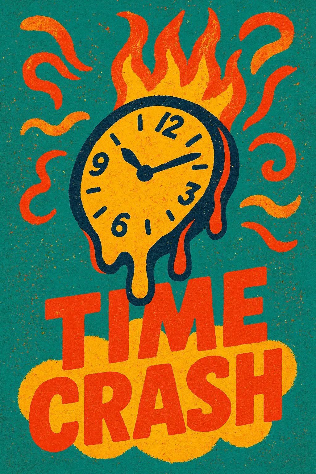 Example output from the Distressed Retro Pop Posters ChatGPT prompt: bold vintage-style poster Time Crash