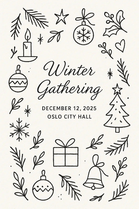 Example output from the Doodles Lineart Christmas Invitations ChatGPT prompt: Winter Gathering.
