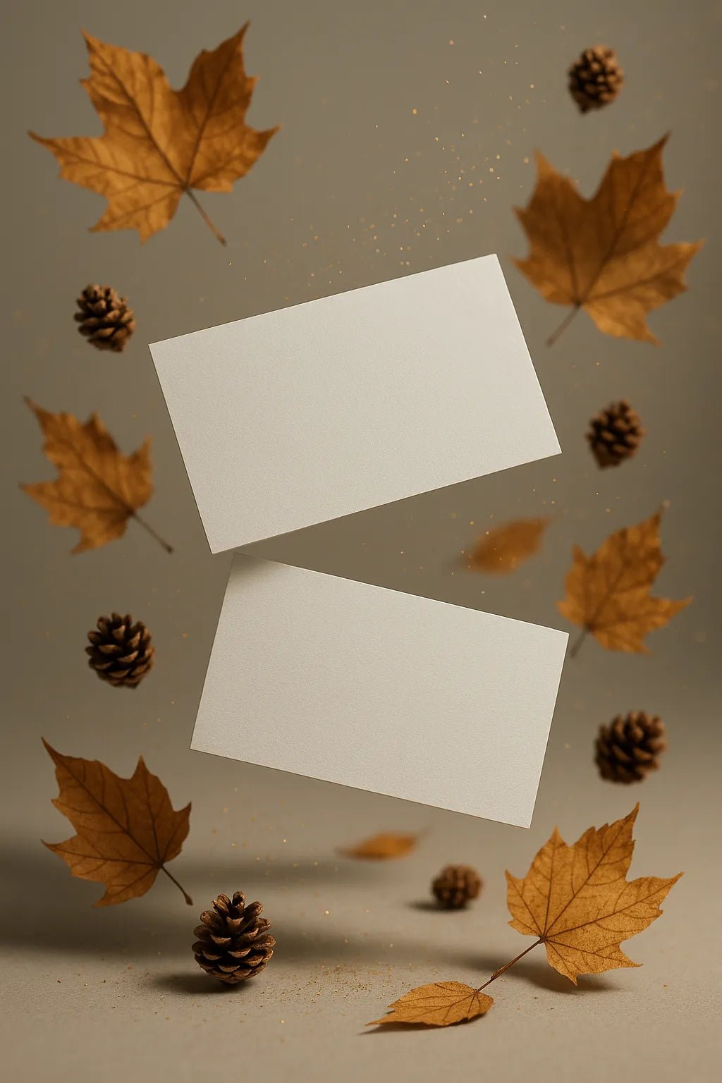 Example output from the Dual Floating Business Card Mockups ChatGPT prompt: elegant business card pairs floating mid-air. Preview 8.