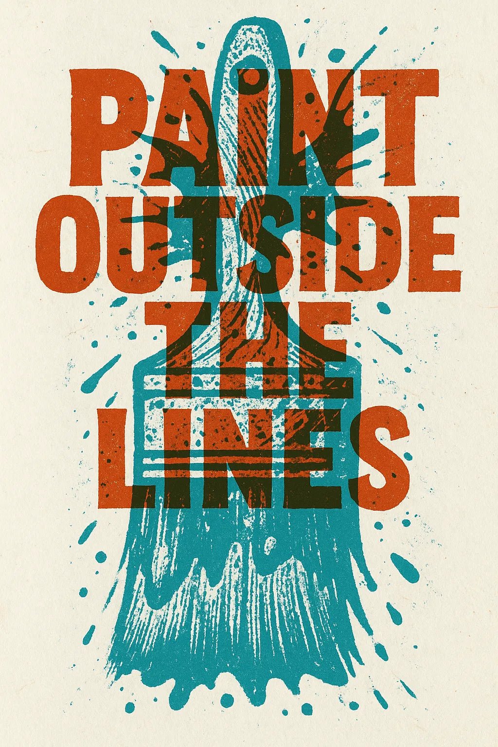 Example output of duo-tone silkscreen overprint poster design generated by a ChatGPT prompt template. Paint outside the lines.