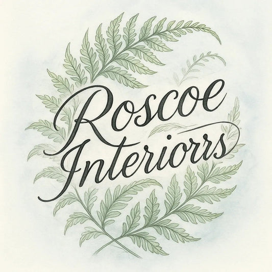 Example output from the Elegant Botanical Watercolor Logotype ChatGPT prompt: delicate logotype: Roscoe Interiors.