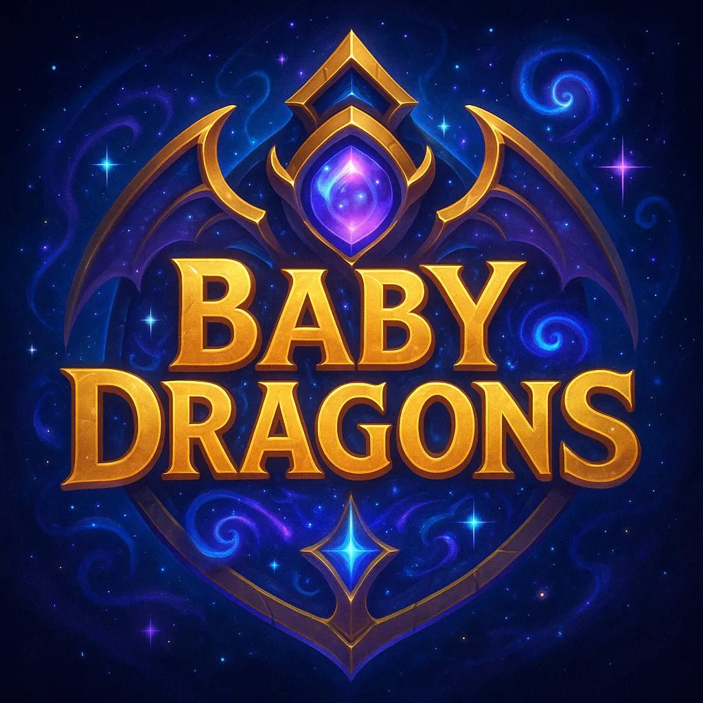 Example output from the Fantasy Game Title Logos ChatGPT prompt: glowing fantasy game titles with 3D effects. Baby Dragons.